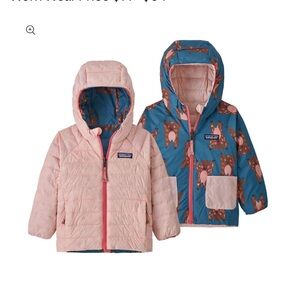 Patagonia Pink and Blue Reversible Down Hooded Jacket - 2T